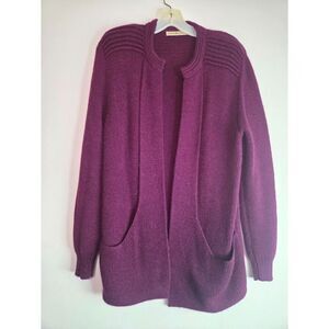 Simply Natural Made in Peru Dark Purple Alpaca Knit Open Cardigan Sweater sz XL